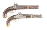 (A) LOT OF TWO H. ASTON MODEL 1842 PERCUSSION PISTOLS, DATED 1851 & 1849.
