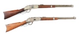 (A) LOT OF TWO: TWO WINCHESTER 1873 SADDLE RING CARBINES IN .44 WCF.
