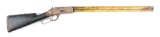 (A) WINCHESTER MODEL 1873 LEVER ACTION RIFLE WITH LEATHER BARREL SLEEVE.