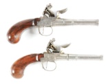 (A) LOT OF 2: FINE DOUBLE BARREL FLINTLOCK BOXLOCK PISTOLS BY PETITIEAN.