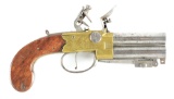 (A) SUPERIMPOSED BARREL TAP ACTION FLINTLOCK BOXLOCK PISTOL WITH SNAP BAYONET BY PHILIP BOND, 45 COR