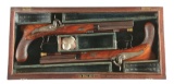 (A) A FINE CASED PAIR OF SAW HANDLED PERCUSSION DUELING PISTOLS RETAILED BY P. VALLEE, PHILADELPHIA,