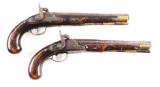 (A) LOT OF 2 PERCUSSION KENTUCKY PISTOLS WITH LEATHER HOLSTER.