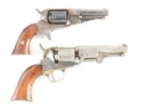 (A) LOT OF TWO: RARE SCALLOPED COLT 1849 POCKET AND REMINGTON NEW MODEL POCKET REVOLVERS.
