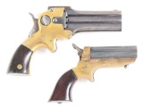 (A) LOT OF TWO: MARSTON THREE BARREL DERRINGER TOGETHER WITH A SHARPS FOUR BARREL DERRINGER.