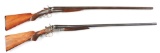 (A) LOT OF TWO: J. MANTON & CO AND BARKER DOUBLE BARREL PERCUSSION SHOTGUNS.