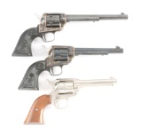 (M) LOT OF THREE: TWO COLT PEACEMAKERS AND A FRONTIER SCOUT SINGLE ACTION REVOLVERS.