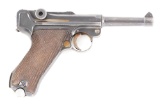 (C) 1936 MAUSER LUGER SEMI AUTOMATIC PISTOL WITH LEATHER HOLSTER