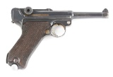 (C) MAUSER LUGER 9MM SEMI AUTOMATIC PISTOL WITH LEATHER HOLSTER.