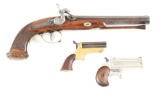 (C+A) LOT OF THREE: LOT OF BELGIAN, SHARPS, AND REMINGTON COLLECTORS PISTOLS.