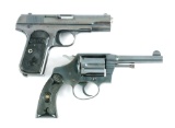 (C) LOT OF TWO: COLT MODEL 1903 .32 SEMI AUTOMATIC PISTOL AND COLT POLICE POSITIVE .38 REVOLVER.