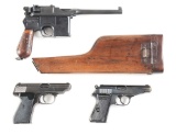 (C) LOT OF THREE: MAUSER C96, WALTHER PP, AND J.P. SAUER SEMI-AUTOMATIC PISTOLS IN .30, .22 AND 7.65