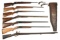 (C) LARGE LOT OF 9 BOLT ACTION RIFLES, SHOTGUNS, REVOLVER, PERCUSSION PISTOL AND ONE LEATHER GUN CAS