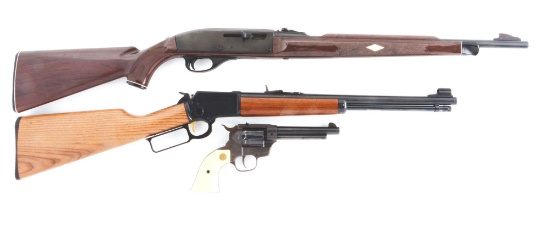 (M) LOT OF THREE: REMINGTON NYLON 66 SEMI-AUTOMATIC RIFLE, MARLIN MODEL 39TDS LEVER-ACTION RIFLE, AN