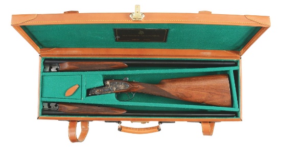 (M) AYA GRADE TWO DOUBLE BARREL SHOTGUN WITH TWO SETS OF BARRELS IN 28 GAUGE AND 20 GAUGE WITH CASE.