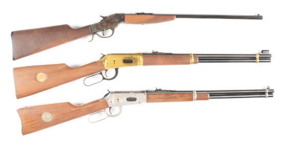 (C+M) LOT OF 3 LEVER ACTION RIFLES IN CORRECT ORIGINAL BOXES.