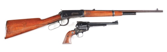 (C) LOT OF TWO: WINCHESTER 1894 LEVER ACTION .32 WS RIFLE AND A RUGER BLACKHAWK SINGLE ACTION REVOLV