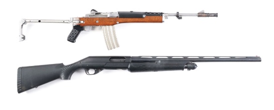 (M) LOT OF TWO: PREBAN RUGER MINI 14 .223 SEMI AUTOMATIC RIFLE AND BENELLI NOVA 12 GAUGE SHOTGUN