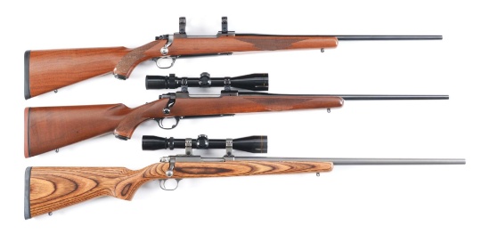(M) LOT OF THREE: TWO RUGER 77 AND A RUGER 77/22 BOLT ACTION RIFLES.