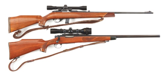 (M) LOT OF TWO: WEATHERBY AND REMINGTON RIFLES WITH SCOPES.