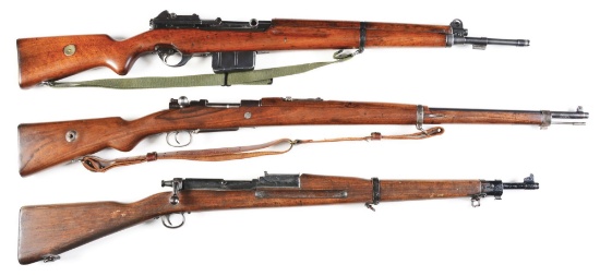 (C) LOT OF THREE: EGYPTIAN CONTRACT FN49, TURKISH MAUSER, AND PARRIS AND DUN TRAINING RIFLES.2 MILIT