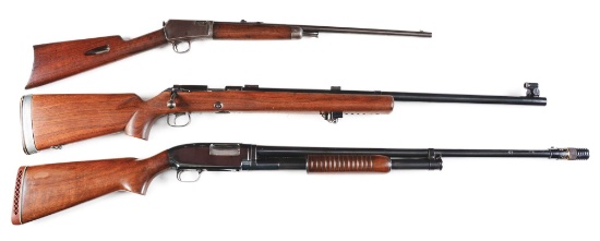 (C) LOT OF THREE: WINCHESTER 1903 AND 52C RIFLES AND MODEL 12 SHOTGUN.