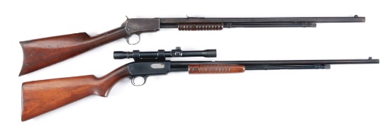 (C) LOT OF 2: WINCHESTER SLIDE ACTION RIFLES, ONE WITH SCOPE.