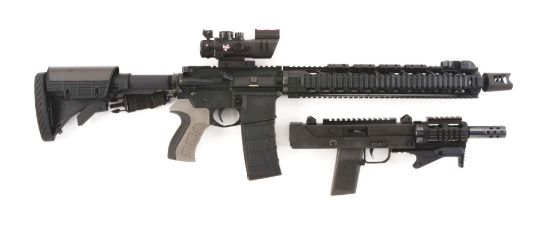 (M) LOT OF TWO: DPMS A15 .223 SEMI-AUTOMATIC RIFLE TOGETHER WITH AN MPA DEFENDER SEMI-AUTOMATIC PIST
