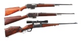 (C) LOT OF THREE: TWO WINCHESTER MODEL 1905 SEMI AUTOMATIC RIFLES AND ONE SAVAGE MODEL 99 LEVER ACTI