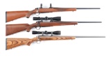 (M) LOT OF THREE: TWO RUGER 77 AND A RUGER 77/22 BOLT ACTION RIFLES.