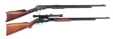 (C) LOT OF 2: WINCHESTER SLIDE ACTION RIFLES, ONE WITH SCOPE.