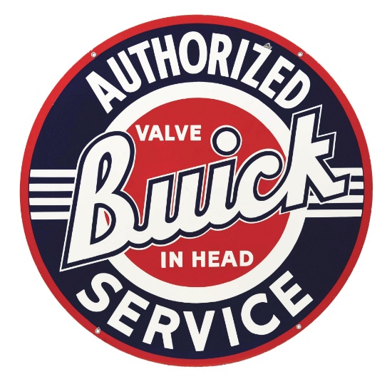 BUICK VALVE IN HEAD AUTHORIZED SERVICE PORCELAIN SIGN.