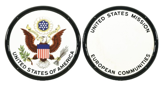 PAIR OF PORCELAIN EMBASSY SEALS.