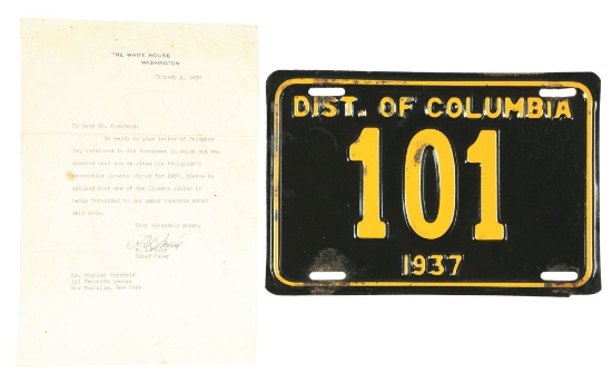 1937 DISTRICT OF COLUMBIA PRESIDENTIAL LICENSE PLATE.