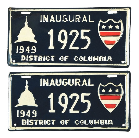 PAIR OF 1949 INAUGURAL LICENSE PLATES.