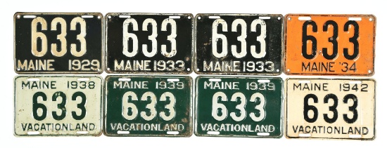 GROUPING OF 8 MAINE LICENSE PLATES.