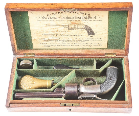 (A) T.K. BAKER BAR HAMMER .44 PERCUSSION REVOLVER WITH CASE