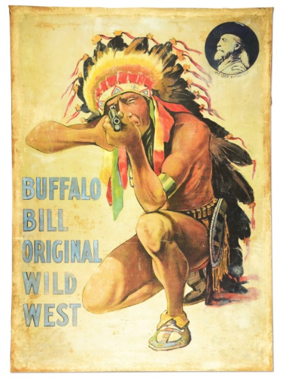 10 FT. X 7 FT. BUFFALO BILL'S WILD WEST CANVAS SHOW BANNER.