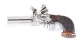 (A) BELGIAN QUADRUPLE BARREL .45 CALIBER FLINTLOCK TAP ACTION PISTOL.