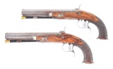 (A) ATTRACTIVE PAIR OF MARGARET PRINCE DUELLING PERCUSSION PISTOLS, IRISH REGISTERED.