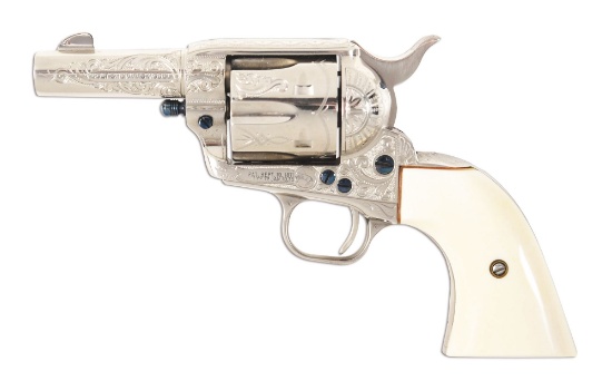 (M) ENGRAVED COLT SHERIFF'S MODEL SINGLE ACTION REVOLVER IN .44-40 WITH EXTRA .44 SPECIAL CYLINDER.