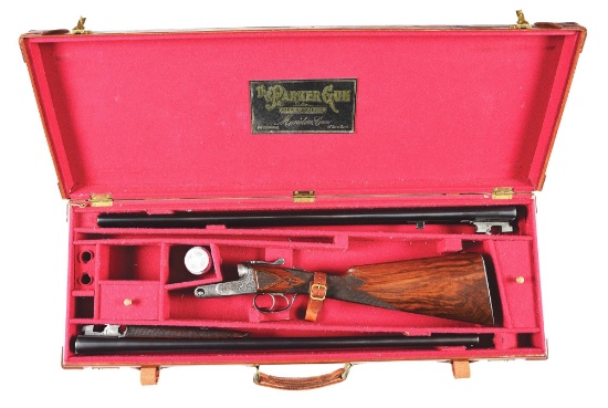 (C) SUPERB PARKER BHE 16 BORE TWO BARREL SET SHOTGUN WITH CASE.