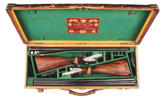 (C) PAIR OF JOSEPH LANG SIDELOCK EJECTOR DOUBLE TRIGGER GAME SHOTGUNS WITH CASE.