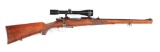 (C) MAUSER 8X60 BOLT ACTION RIFLE WITH NIKON GLASS AND CUSTOM FULL LENGTH STOCK.