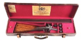 (A) STEPHEN GRANT SIDE BY SIDE HAMMER SHOTGUN WITH CASE & ACCESSORIES.