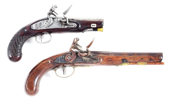 (A) LOT OF 2: WESTWOOD FLINTLOCK GREATCOAT PISTOL AND A KETLAND & CO FLINTLOCK PISTOL.