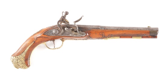 (A) AN ATTRACTIVE THADDAUS (THADDEUS) POLTZ FLINTLOCK PISTOL, ONE OF A PAIR.