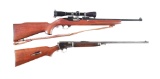 (C) LOT OF 2: RUGER CARBINE WITH SCOPE AND WINCHESTER 63 RIFLES.