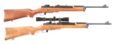 (M) LOT OF 2: RUGER MINI 14 SEMI AUTOMATIC RIFLES, ONE WITH SCOPE.