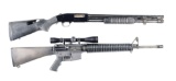 (M) LOT OF 2: MOSSBERG 500A SHOTGUN AND COLT COMPETITION H BAR SEMI AUTOMATIC RIFLE.